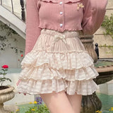 themeisles Kawaii Ruffle Skirt Women Coquette Cute Lolita High Waist A-line Bow Lace Fairycore Mesh Mini Skirt Summer Mori Girl