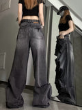 themeisles Niche Design Jeans, High Street Heavy Industry Wide Leg Pants, High-end Floor Length Pants, Trendy Brand Women's Jeans