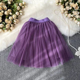 themeisles Sweet Women Mini Skirt Mesh Solid Tierred Ruffles Elastic Waist Women's Clothing Almighty A-line Tulle Skirts Summer