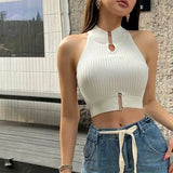 themeisles Crop Tops Womens Tank Tops White Black Basic Tanks Punk Summer Casual PU Leather Top Black Cami Top Female Vest Sexy Corset