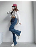 themeisles Split Jeans Women's Spring And Autumn New High-waisted Slim Fit Slim Wide-legged Micro-trumpet Mopping Pants Trendy Ins