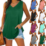 themeisles Womens Tank Tops V Neck Basic Solid Color Casual Flowy Summer Sleeveless