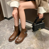 themeisles  fashion inspo   Autumn/Winter Women Boots Split Leather Round Toe Low Heel Short Boots for Women Designer Boots Brand Women Shoes botas de mujer