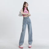 themeisles High End Denim Women's Summer Raw Edge Stitching Design For Lifting Buttocks And Slimming Straight Wash Pants