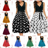 themeisles Womens Retro Summer Dresses Robe Vintage Pinup 1950s 60s Rockabilly Sexy V-Neck Polka Dot Print Party Dress Vestido S-3XL