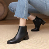 themeisles Women Ankle Boots Mid Heels Dress Shoes Woman Ol Office Lady Shoes Winter Botines with Zipper Black Botas De Mujer Brown