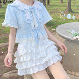 Japanese Style Kawaii Lolita Mini Skirt Women Gothic High Waist Ruffle Tiered Skirts Sweet Girly Summer Harajuku Y2k Short Skirt