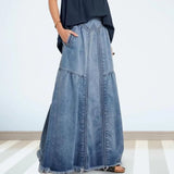 themeisles Oversize Fashion Street Skirt Summer A Line Denim Skirt Women Autumn Sun Skirt Casual Solid High Waist Women's Long Skirt