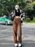 themeisles European And American Retro Brown Jeans Women's Spring And Autumn High-waisted Straight-leg Loose And Thin Wide-leg Pants