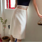 themeisles White Satin Long Skirt Women vintage elegant Low Waist A-line Slim Silk sexy Y2k Midi Skirt Summer Party Skirts