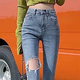 themeisles Women Pant Woman Jeans High Waist Denim Pants Wide Leg Denim Clothing Blue Jeans Vintage Quality  Fashion Straight Pants