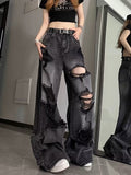 themeisles Niche Design Jeans, High Street Heavy Industry Wide Leg Pants, High-end Floor Length Pants, Trendy Brand Women's Jeans