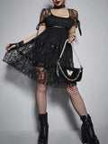 themeisles Lace Mall Gothic Aesthetic Black Women Dresses Grunge See Through Sexy Puff Sleeve Mini Dress A-line Summer Partywear