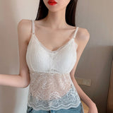 themeisles Hollow Out Lace Butterfly Back Camisole With Bra Women Sexy Padded Black White Tank Crop Tops Female Camis Summer