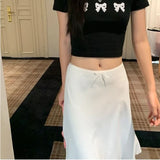 themeisles White Satin Long Skirt Women vintage elegant Low Waist A-line Slim Silk sexy Y2k Midi Skirt Summer Party Skirts