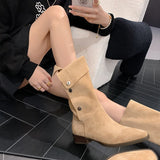 themeisles  fashion inspo    NEW Autumn Women's Boots Faux Suede Shoes for Women Square Toe Chunky Heel Black Boots Retro Long Boots Women Knee High Boots