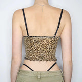 themeisles Leopard Print Mesh Camis Streetwear Y2K Vintage Lace Bow see Through Sexy Summer Backless Crop Top Women Mini Vest