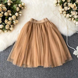 themeisles Sweet Women Mini Skirt Mesh Solid Tierred Ruffles Elastic Waist Women's Clothing Almighty A-line Tulle Skirts Summer