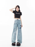 themeisles Spring and Autumn Season New Small Market Design Sense Print Graffiti Straight Barrel Personalized Jeans Women's Jeans