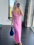 themeisles Pink Camis Satin Long Dresses Elegant Sleeveless Slip Holiday Party Dresses Sexy Casual Backless Summer Dresses Women