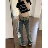 themeisles Summer New Splice Slim Raglan Jeans Women Spice Girls High Waist Design Sense Small Public Show Thin Flare Pants