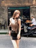 themeisles 2000s Vintage Leopard Vest Women Casual Y2k Crop Tops Sexy Female Outwear Summer Korean Fashion Elegant Tank Tops Blouse Shirt