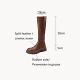 themeisles Autumn Boots    NEW Autumn Women Shoes Split Leather Shoes for Women Round Toe Chunky Heel Long Boots Thick Heel Knee-High Boots Riding Boots