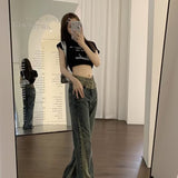 themeisles Summer New Splice Slim Raglan Jeans Women Spice Girls High Waist Design Sense Small Public Show Thin Flare Pants