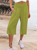 themeisles Summer AliExpress European and American Women's Cross border Cotton and Hemp Split Waist Wrap Pocket Thin Wide Leg Pants fo