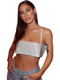 Glitter Tube Tops Sexy Sleeveless Vest Women Crop Top Party Off Shoulder Backless Top Bright Slik Summer Y2K Tank Tops Pink