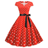 themeisles Women Vintage Dress White Polka Dot Summer Dresses  Pin Up Print Retro 50s 60s Rockabilly Party Sundress Vestidos