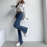 themeisles Split Jeans Women's Spring And Autumn New High-waisted Slim Fit Slim Wide-legged Micro-trumpet Mopping Pants Trendy Ins