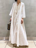 Women's Summer Dress Loose Embroidered White Lace V-Neck Long Beach Dress Elegant Dress Holiday Women's  White Dress