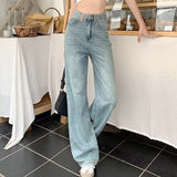 themeisles Baby Blue Loose Straight Jeans Women's High Waist Thin Summer Thin Design Tassel Versatile Wide Leg Pants Trend