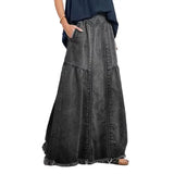 themeisles Oversize Fashion Street Skirt Summer A Line Denim Skirt Women Autumn Sun Skirt Casual Solid High Waist Women's Long Skirt