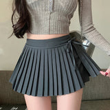 themeisles Pleated Skirt with Shorts Women Preppy Style High Waist A-line Lace-up Removable Cute Tennis Mini Skirt Summer Gyaru