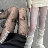 themeisles Heart Flower Mesh Japanese Girl Lolita Ins Tights Stockings White Fishnet Pantyhose Female for Women Summer Legging Stocking