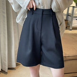 themeisles Summer Women's Casual Solid Color High Waist Loose Shorts