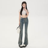 themeisles Small American Retro Micro Flared Jeans For Women With A Sense Of Design, Niche High Waisted And Slim, Versatile Floor Mop Pants