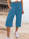 themeisles Summer AliExpress European and American Women's Cross border Cotton and Hemp Split Waist Wrap Pocket Thin Wide Leg Pants fo