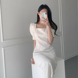 themeisles Vintage Dresses for Women Party Elegant Square Collar Vestidos Bodycon Work Office Lady Female Woman Dress Clothes Summer