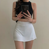 themeisles Tennis Skirt Women High Waist Sexy Girl Tight Bag Hip Short Skirt Summer Sports Culottes split A-line Mini skirt Y2K