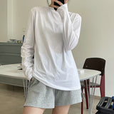 themeisles Summer Women's Casual Solid Color Round Neck Long Sleeve Loose T-Shirt