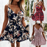 themeisles sexy spaghetti strap Floral print beach mini dress women summer casual Elastic waist dresses for women robe femme