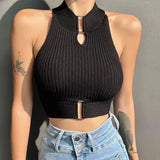 themeisles Crop Tops Womens Tank Tops White Black Basic Tanks Punk Summer Casual PU Leather Top Black Cami Top Female Vest Sexy Corset