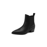 themeisles  fashion inspo   NEW Autumn Boots Women Split Leather Shoes for Women Pointed Toe Chunky Heel Shoes Retro Zipper Short Boots Black Ankle Boots