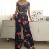 themeisles Sexy Outfit Off Shoulder Print Wide Leg Jumpsuit Women  Summer Casual Boho Casual High Waist Jumpsuits Clothes Overalls