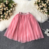 themeisles Sweet Women Mini Skirt Mesh Solid Tierred Ruffles Elastic Waist Women's Clothing Almighty A-line Tulle Skirts Summer