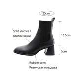 themeisles  fashion inspo   NEW Ankle Boots for Women Split Leather Square Toe Chunky Heel Shoes Winter Modern Boots Concise Vintage Knitting Ankle Boots