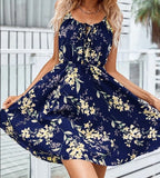 themeisles Sexy Floral Print Short Dress Women Summer Fashion Black Backless Beach Sundress Casual Sleeveless Lace-up New In Dresses